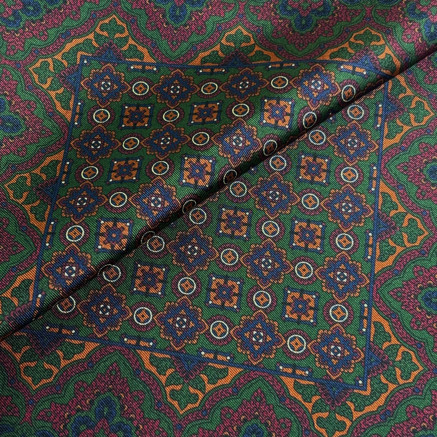 Forest Green & Bronze Geometric Ancient Madder Silk Pocket Square