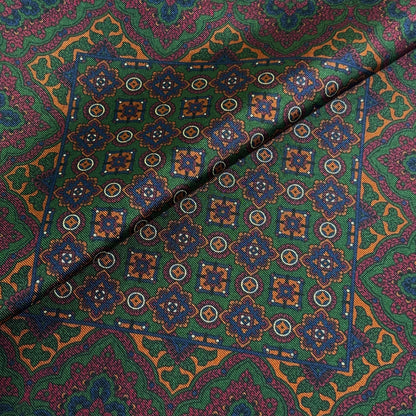 Forest Green & Bronze Geometric Ancient Madder Silk Pocket Square