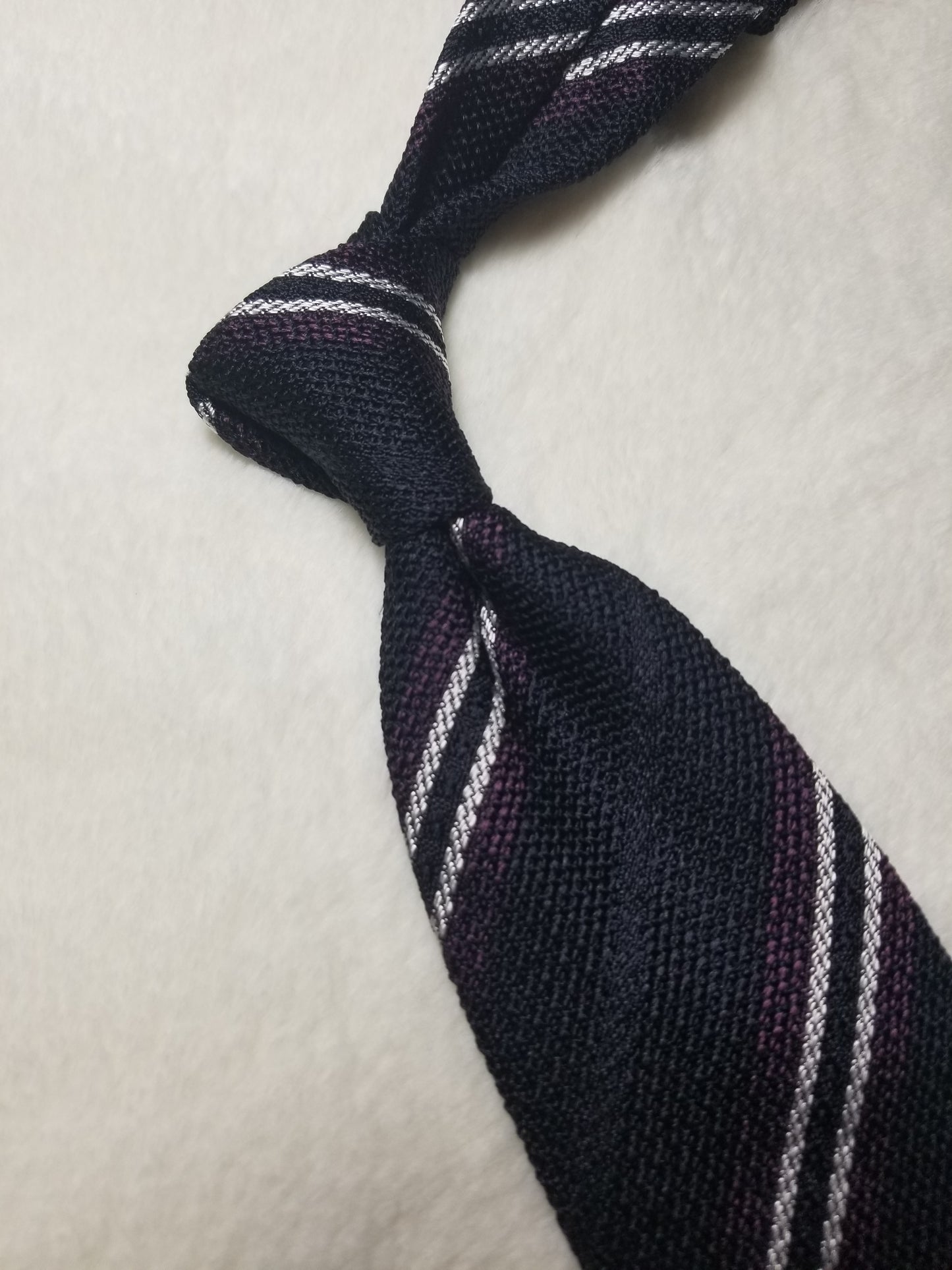 Navy Blue Italian Grenadine Tie w/ Purple & White Stripes