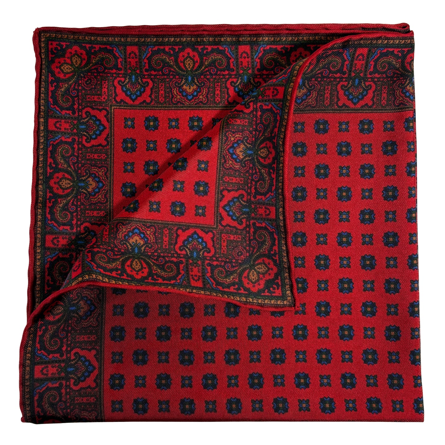 Red Floral Ancient Madder Silk Pocket Square
