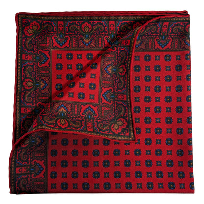 Red Floral Ancient Madder Silk Pocket Square