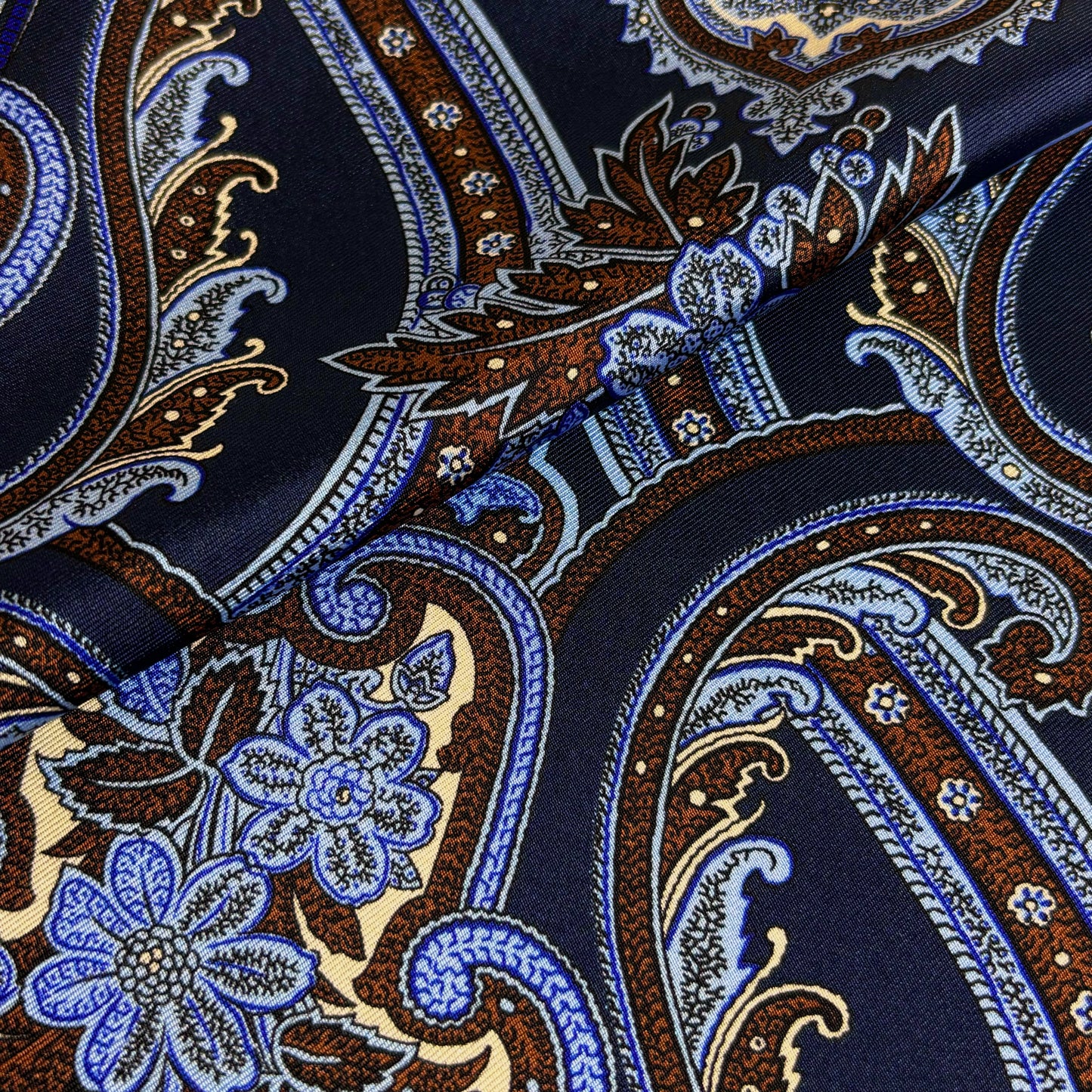 Navy Blue & Burgundy Floral Paisley Silk Pocket Square
