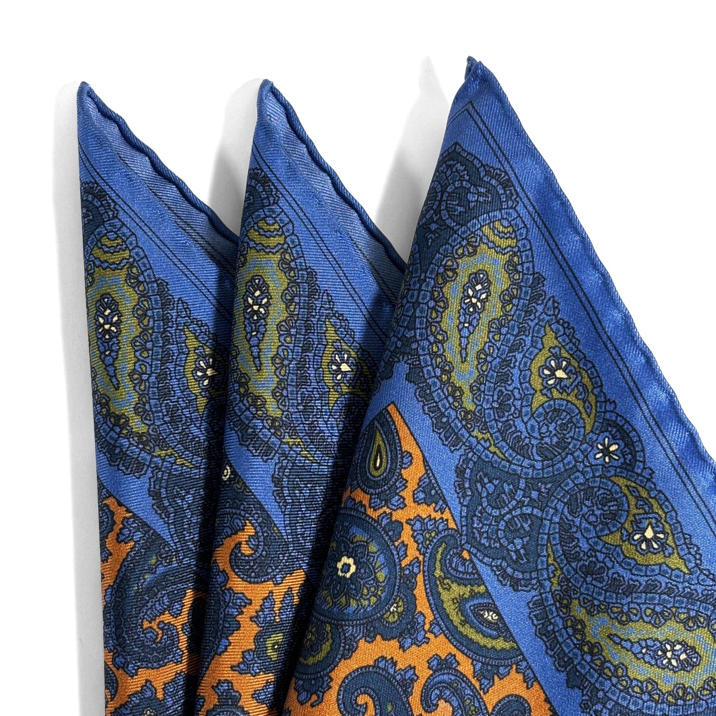 Burnt Orange & Blue Paisley Ancient Madder Silk Pocket Square