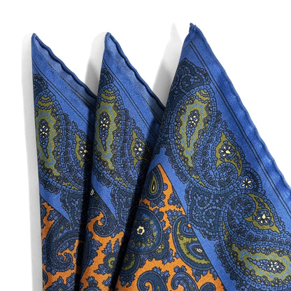 Burnt Orange & Blue Paisley Ancient Madder Silk Pocket Square