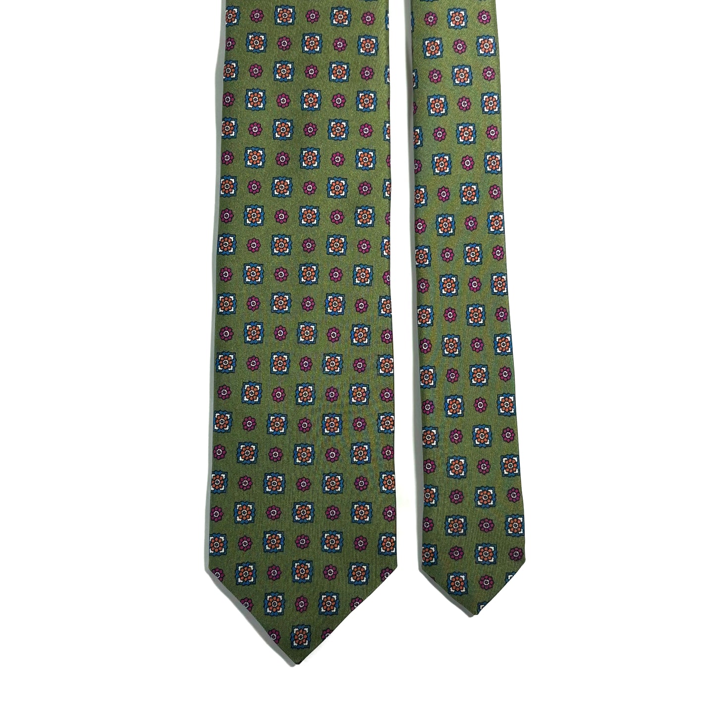 Olive Green Geometric Printed 24oz Silk Twill Tie