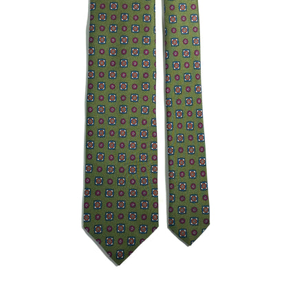 Olive Green Geometric Printed 24oz Silk Twill Tie