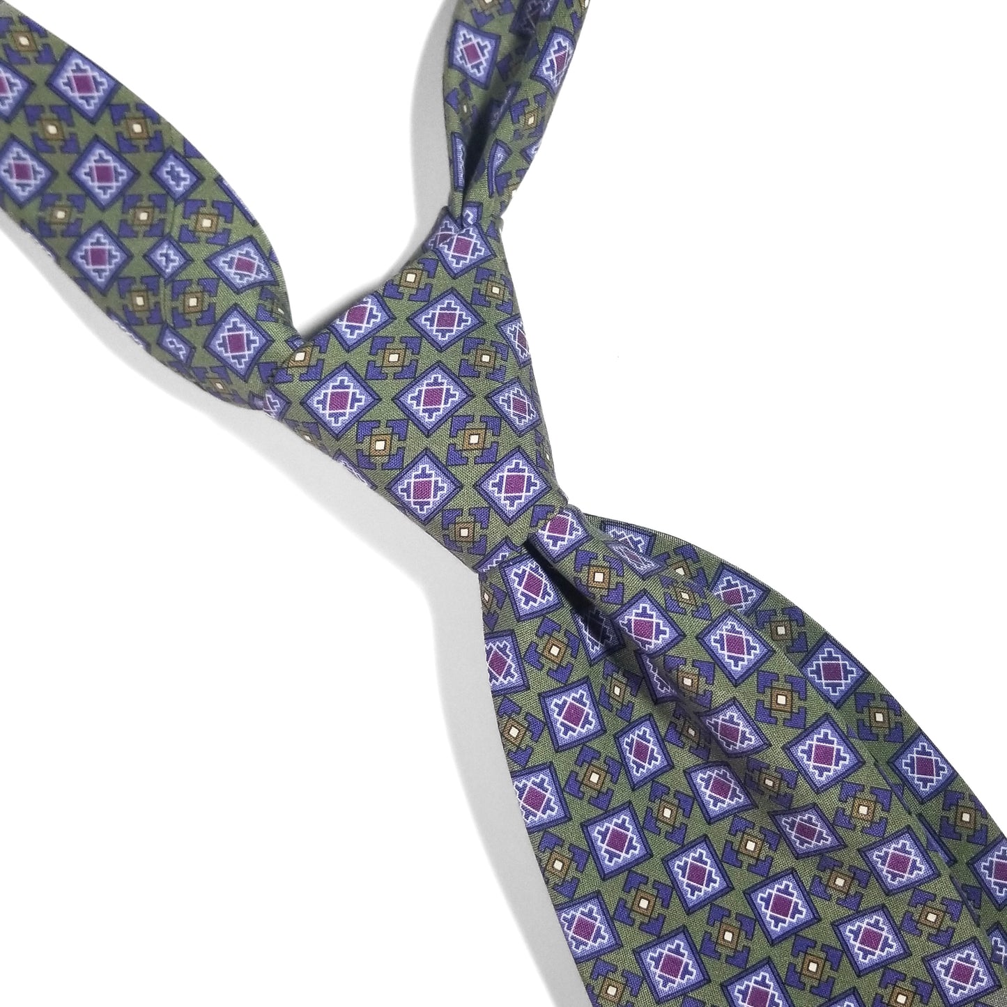 Green Geometric Italian Madder Silk Tie