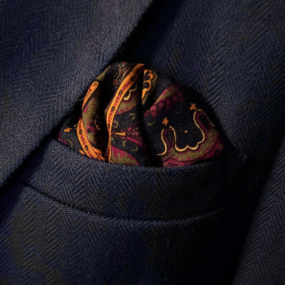 Dominus - Navy Blue & Magenta - Wool/Silk Pocket Square