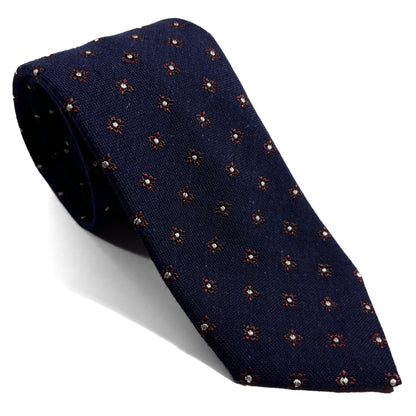 Navy Blue Floral Wool/Silk Jacquard Tie