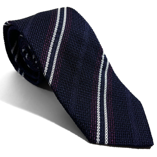Navy Blue & Purple Striped Silk Grenadine Tie (Garza Fina)
