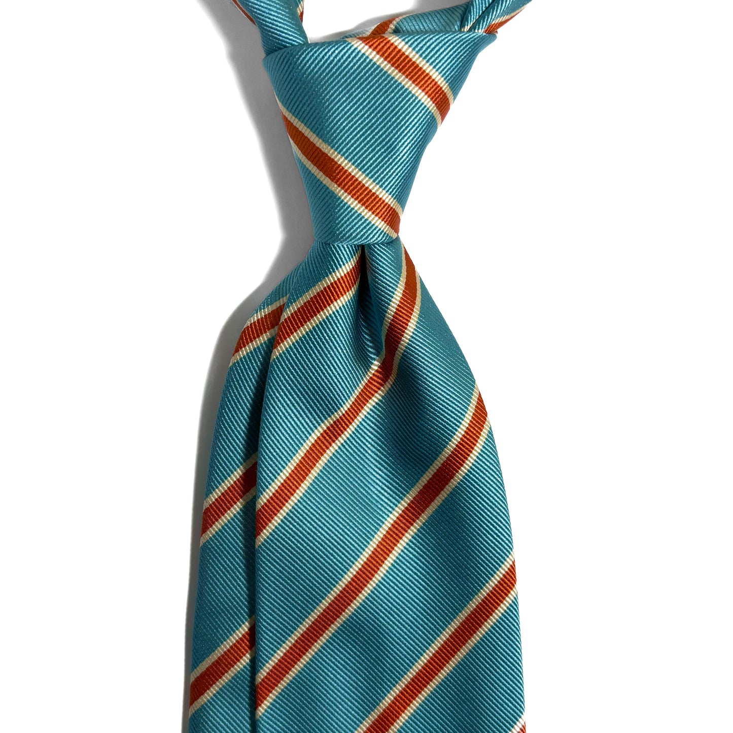 Aqua Blue & Orange Striped Silk Repp Tie