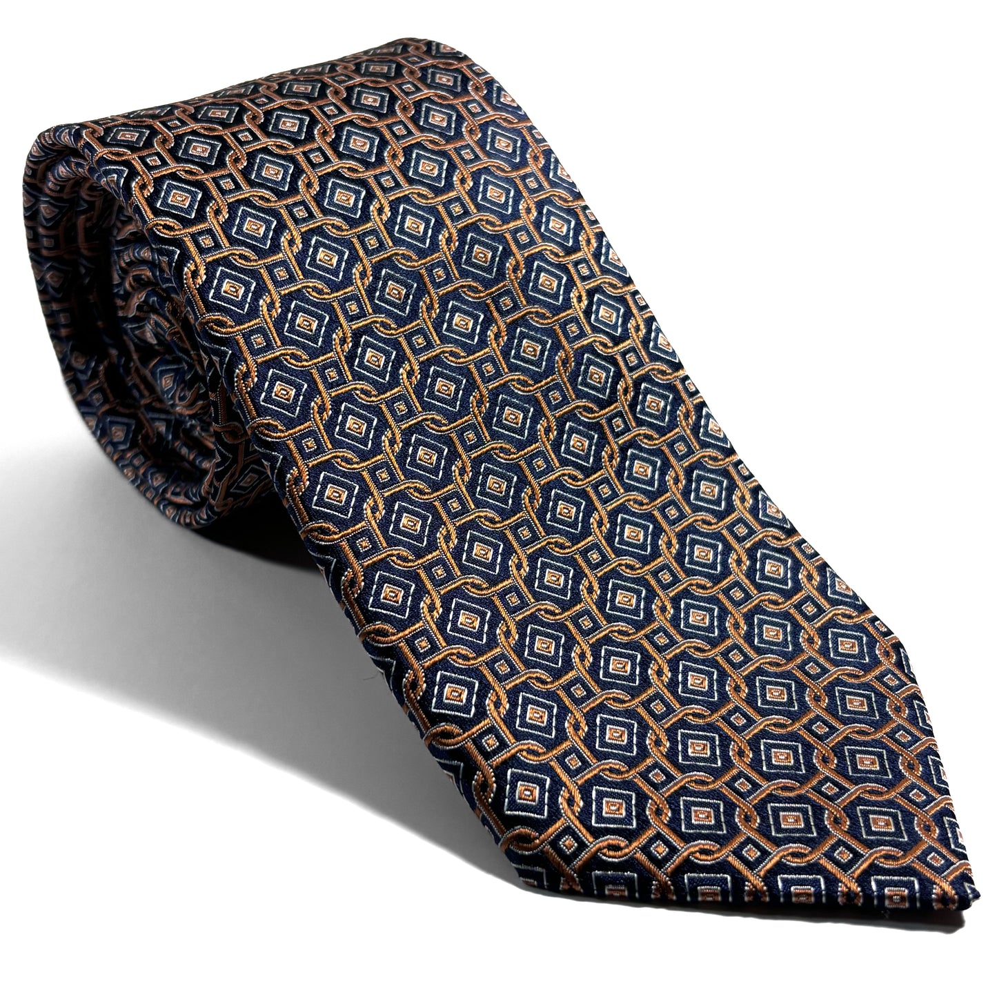 Navy Blue & Gold Geometric Silk Jacquard Tie