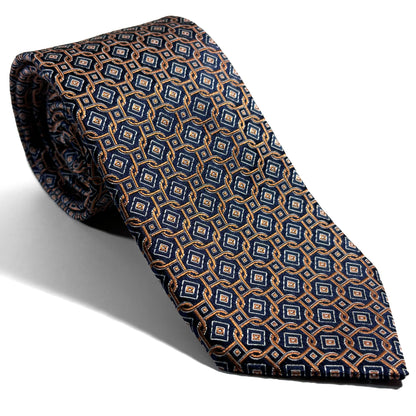 Navy Blue & Gold Geometric Silk Jacquard Tie