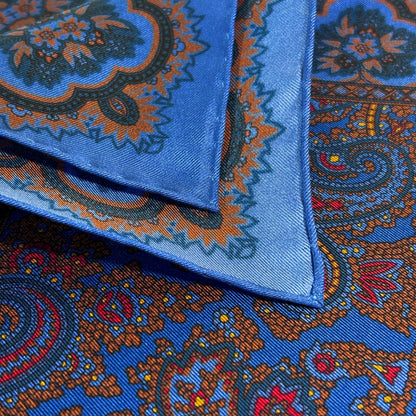 Blue Paisley Ancient Madder Silk Pocket Square