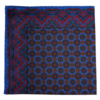 Blue & Red Geometric Ancient Madder Silk Pocket Square