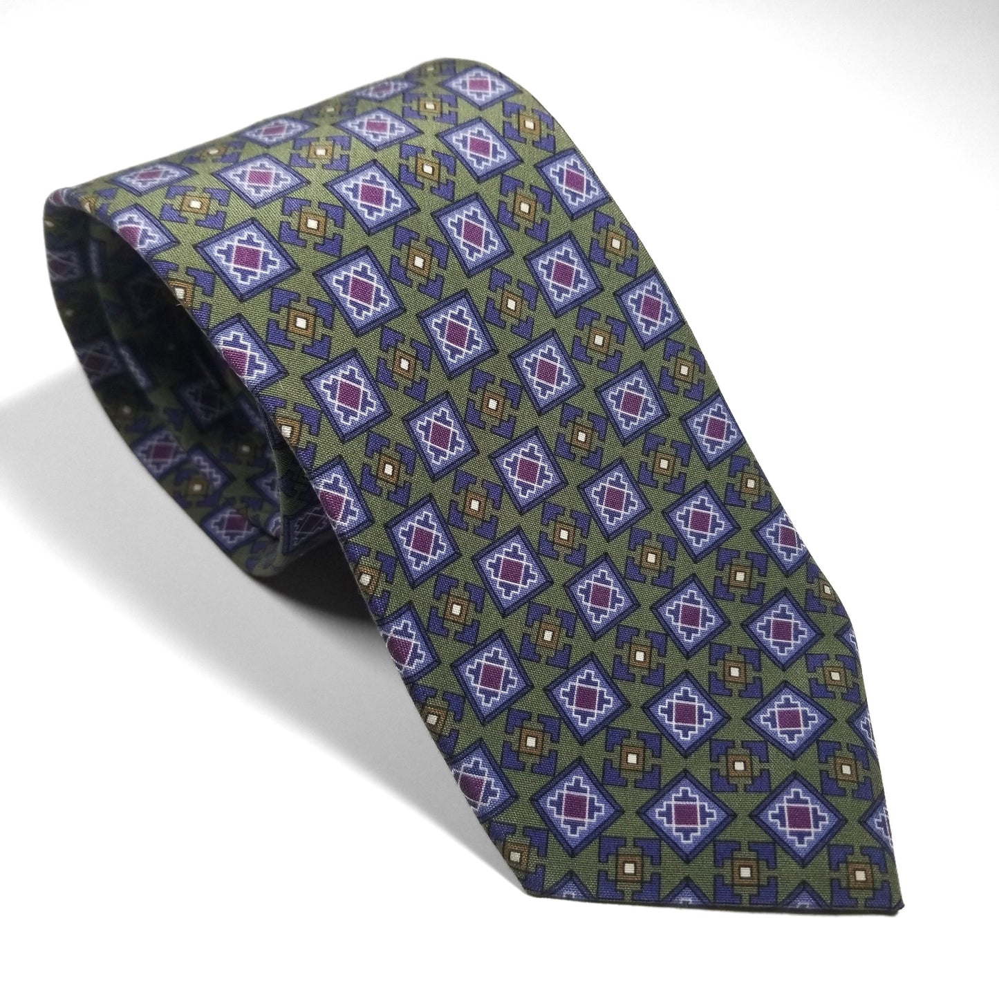 Green Geometric Italian Madder Silk Tie