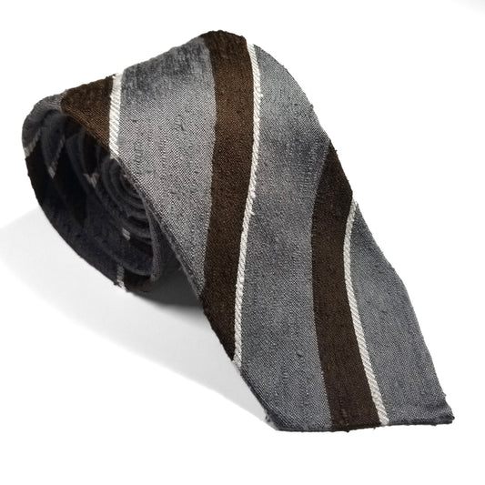 Untipped Gray / Brown Striped Silk Shantung Tie