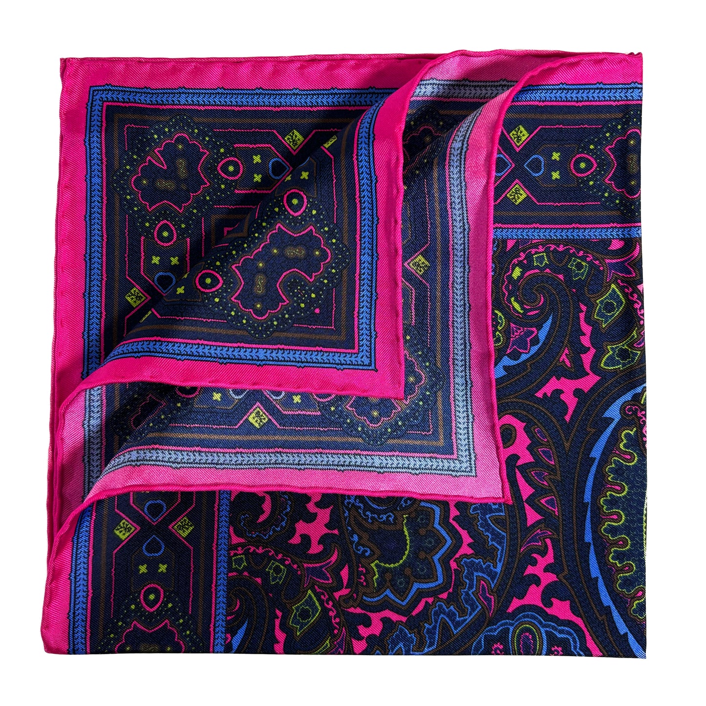 Fuchsia & Brown Paisley Silk Pocket Square