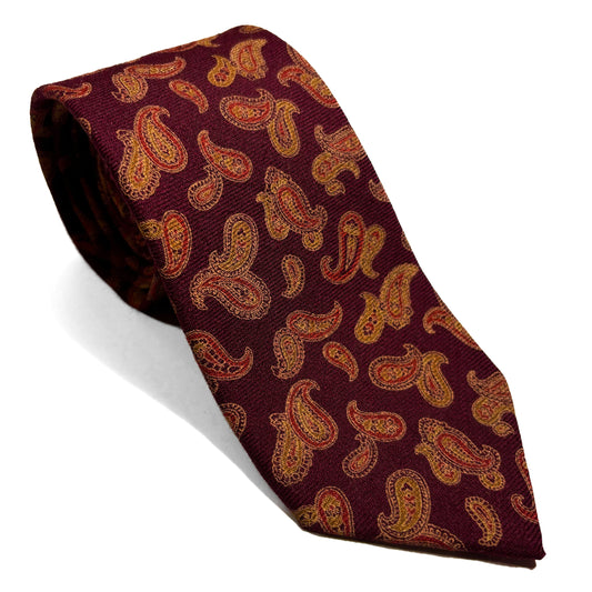 Burgundy & Gold Paisley Wool Challis Tie