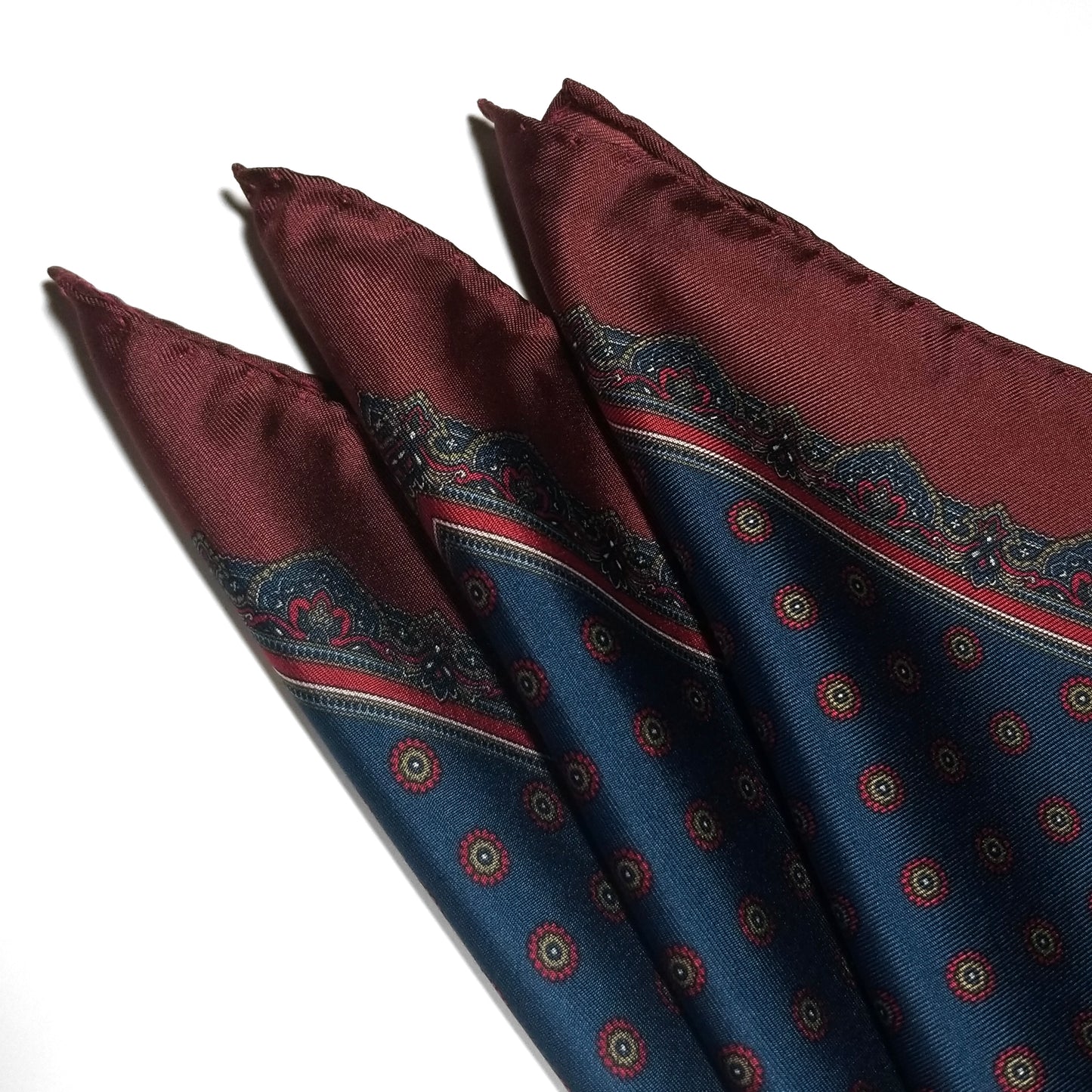 17" Blue / Red Geometric Silk Twill Pocket Square