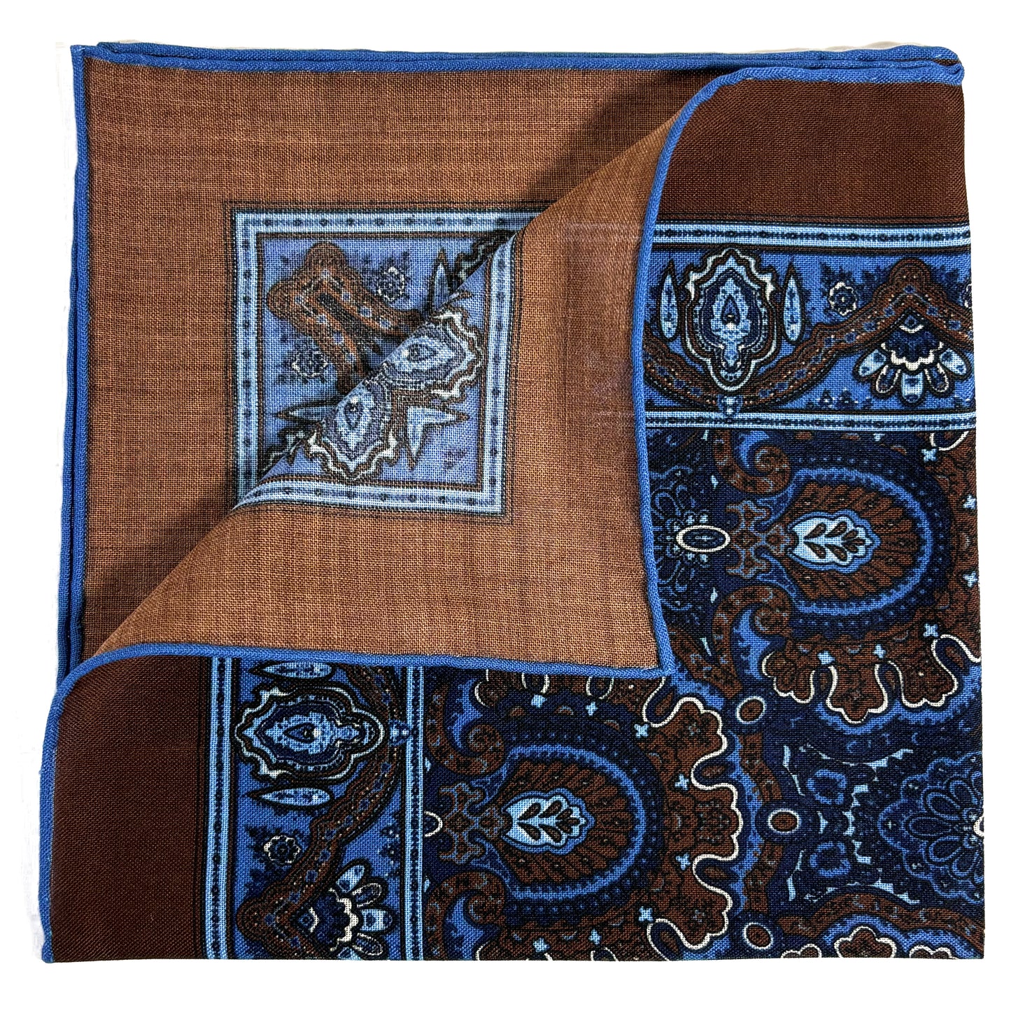 Dominus - Brown & Blue - Wool/Silk Pocket Square