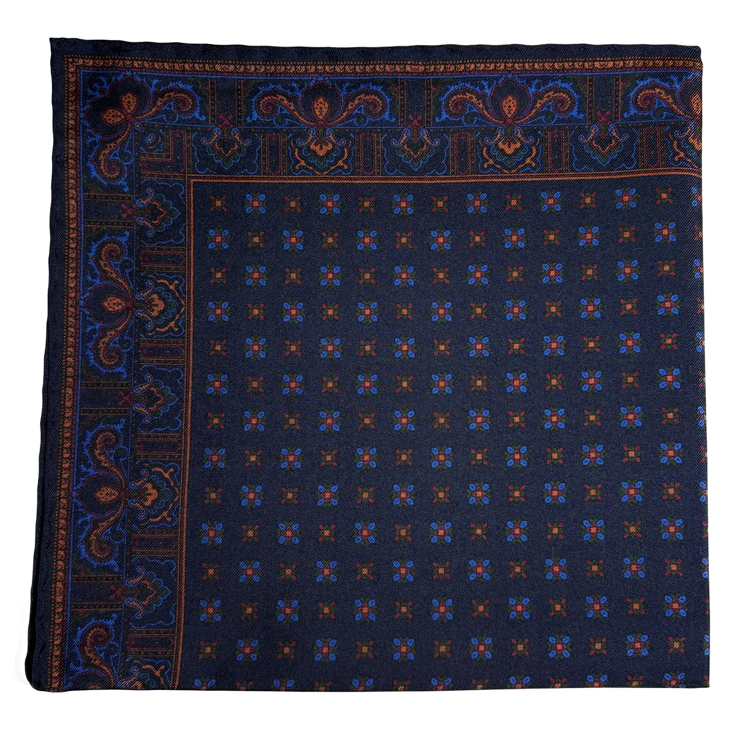 Navy Blue Floral Ancient Madder Silk Pocket Square