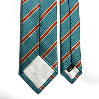 Aqua Blue & Orange Striped Silk Repp Tie