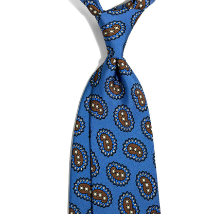 Light Blue Paisley Printed 36oz Silk Twill Tie