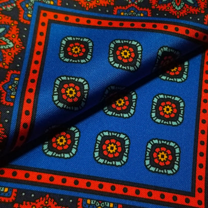 12.5" Royal Blue Geometric Medallion Silk Twill Pocket Square