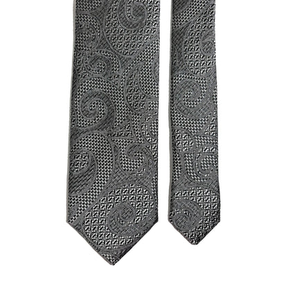 PHOENIX Silver Paisley Silk Grenadine Jacquard Tie