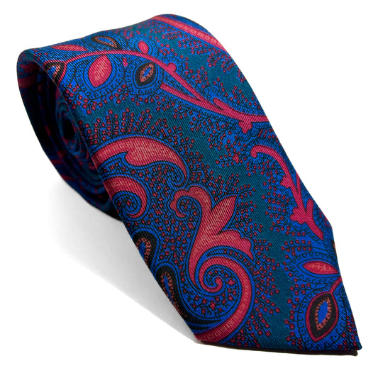 Slim Screen-Printed Green & Orange Paisley Silk Tie