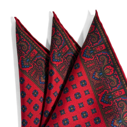 Red Floral Ancient Madder Silk Pocket Square