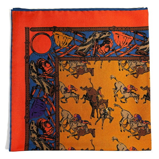 Orange Polo Motif Ancient Madder Silk Pocket Square