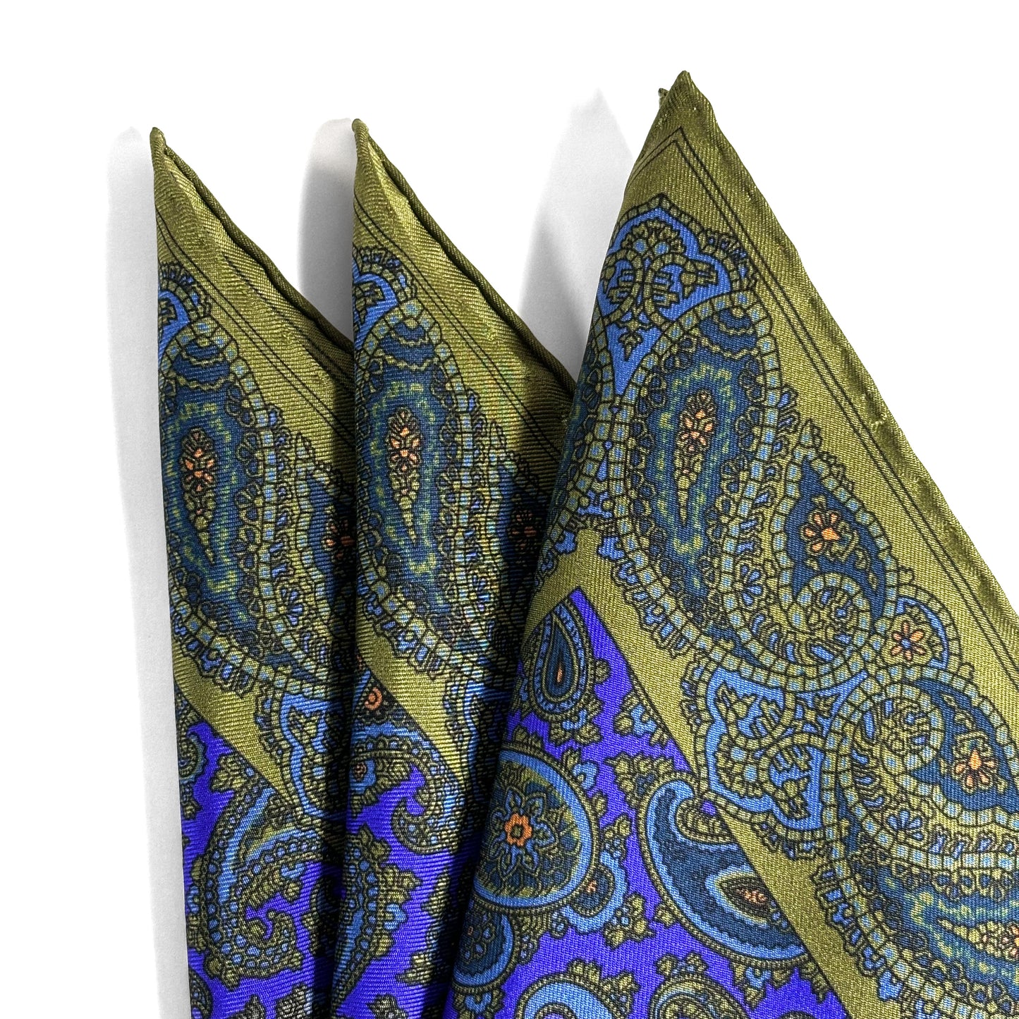 Purple & Olive Green Paisley Ancient Madder Silk Pocket Square