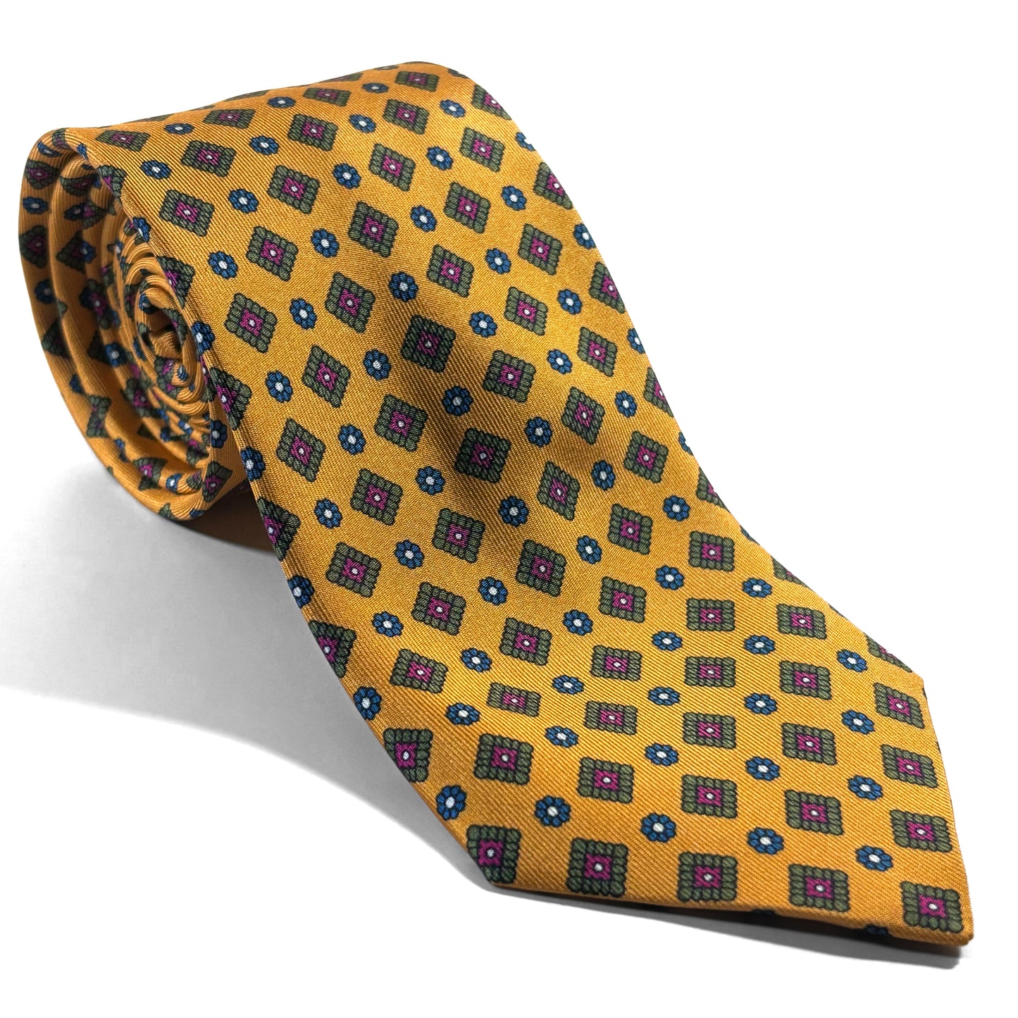 Mustard Yellow Geometric Printed 24oz Silk Twill Tie