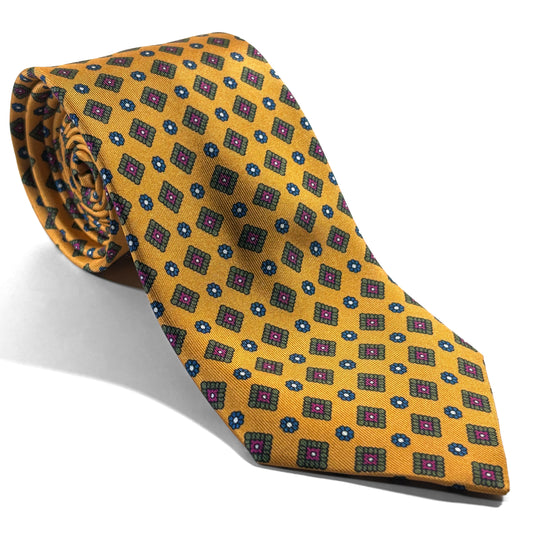 Mustard Yellow Geometric Printed 24oz Silk Twill Tie