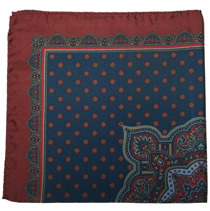 17" Blue / Red Geometric Silk Twill Pocket Square