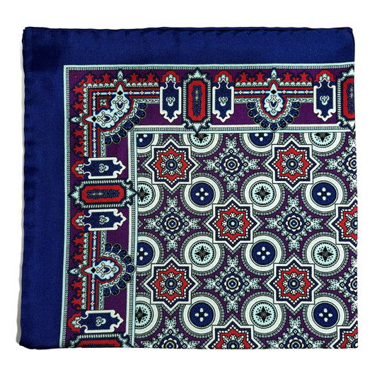 Blue & Purple Geometric Silk Pocket Square