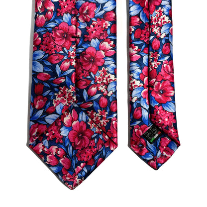 Red & Blue Floral Motif Silk Satin Tie