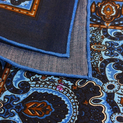 Dominus - Navy Blue & Brown - Wool/Silk Pocket Square