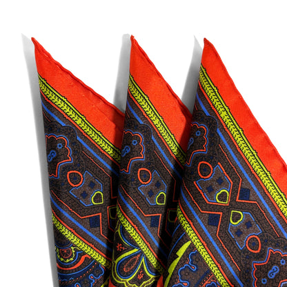 Orange & Brown Paisley Silk Pocket Square
