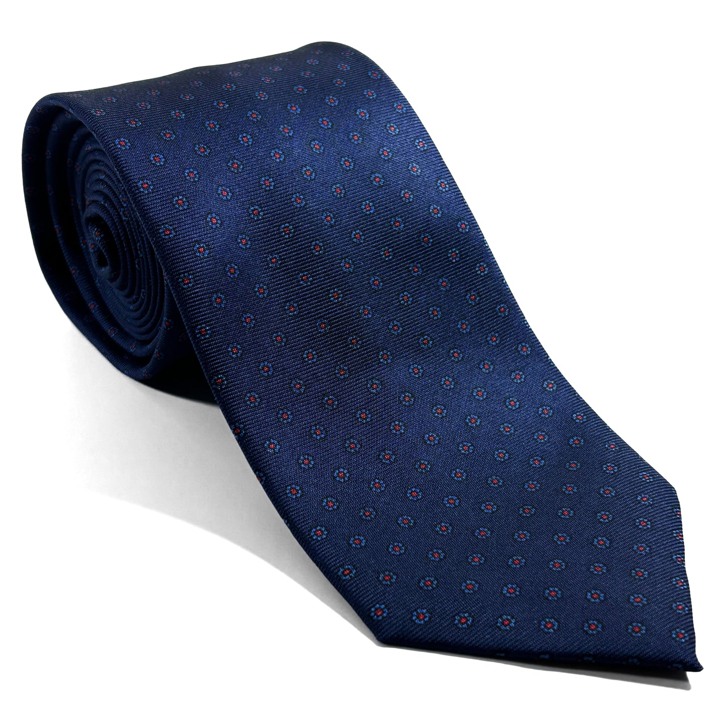 Hand-Printed Navy Blue Floral Silk Tie