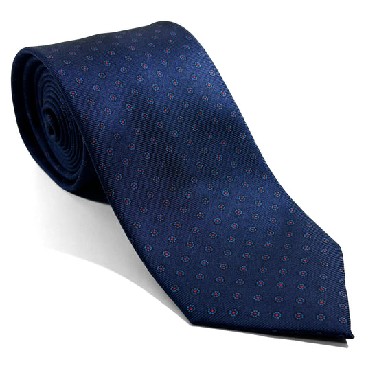 Hand-Printed Navy Blue Floral Silk Tie