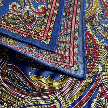 Blue Paisley Silk Pocket Square