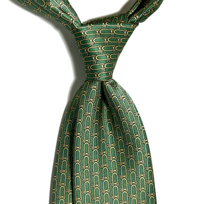 Green Bridle Motif Silk Satin Tie