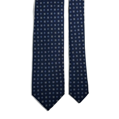 Navy Blue Small Floral Printed 36oz Silk Twill Tie
