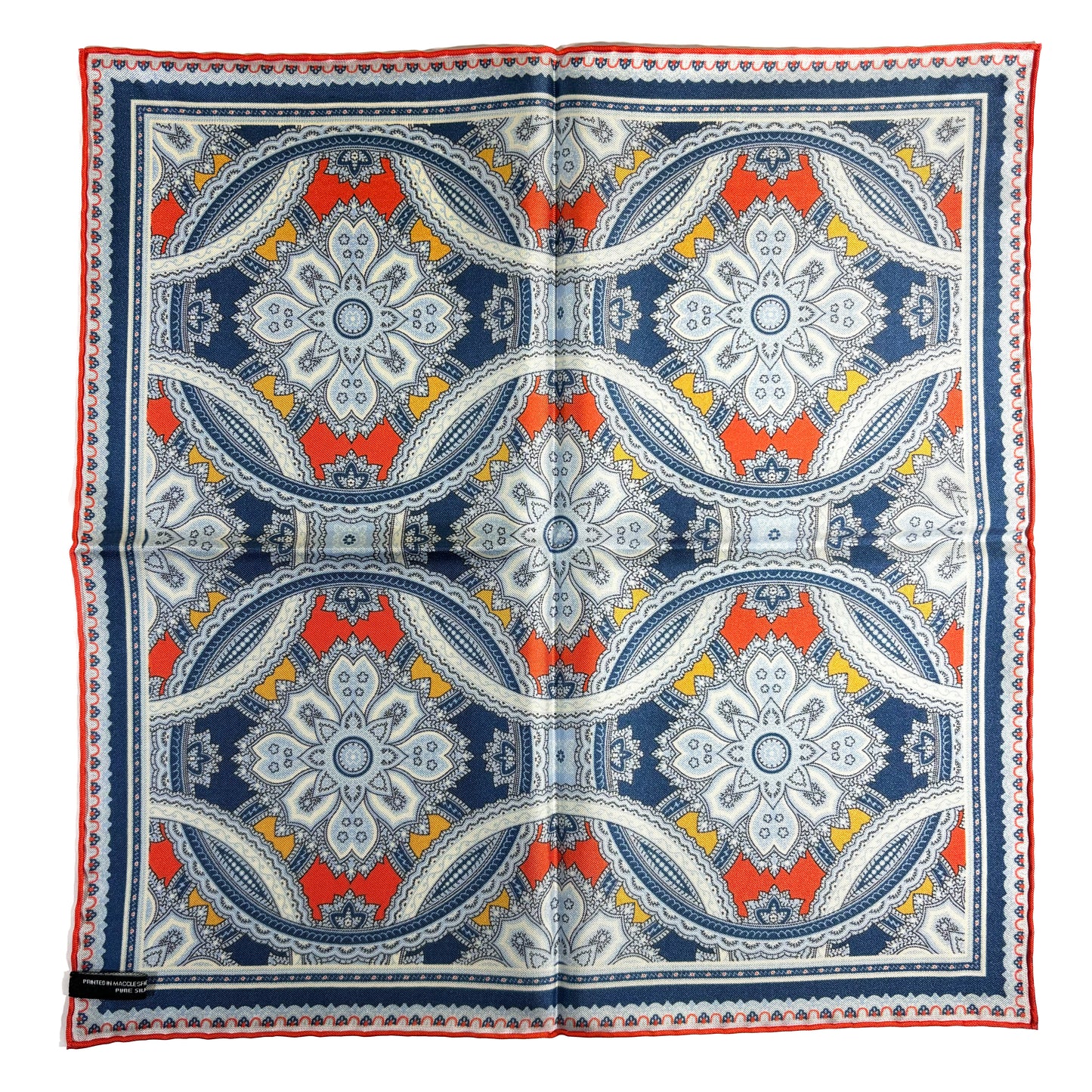 Orange & Light Blue Large Medallion Silk Pocket Square