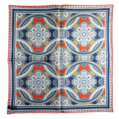 Orange & Light Blue Large Medallion Silk Pocket Square