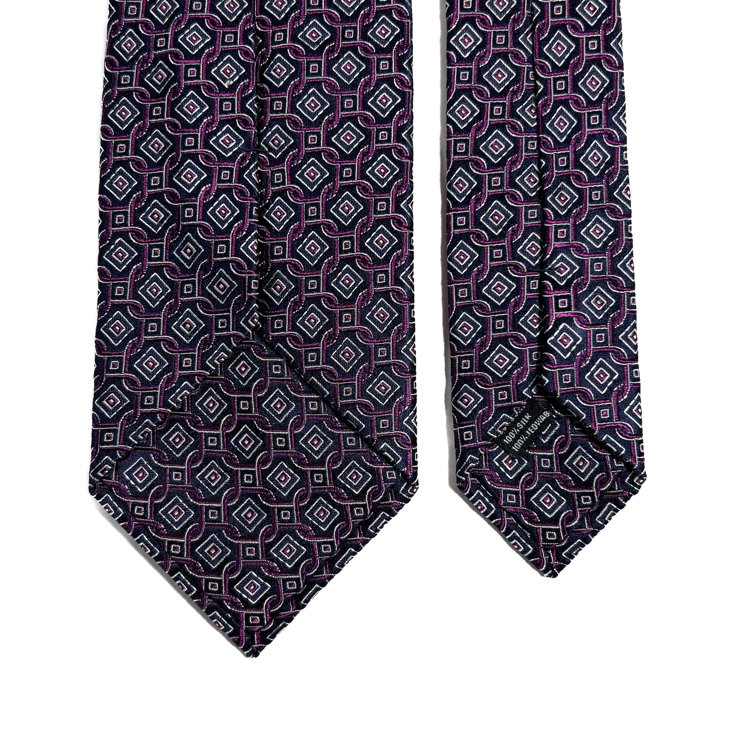 Navy Blue & Purple Geometric Silk Jacquard Tie