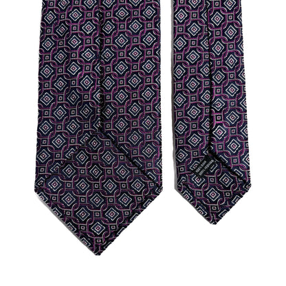 Navy Blue & Purple Geometric Silk Jacquard Tie